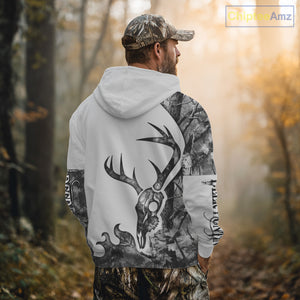 Deer Hunting Shirt Best 3D All Over Print Skull Deer Personalized Name Gray Camo NHT62