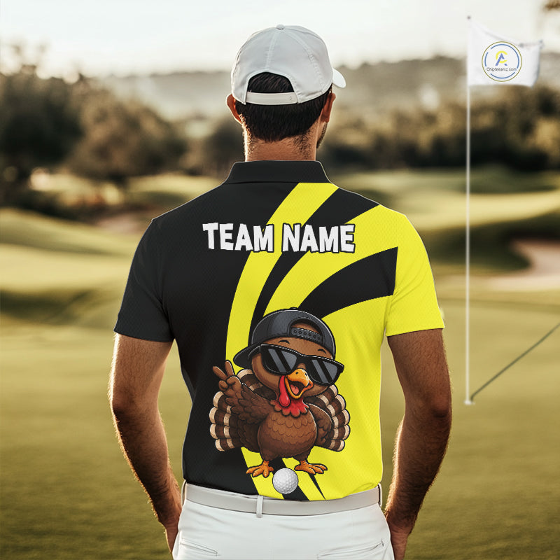 Funny Turkey Golfer Polo, Custom Name Team Men Golf Shirt, Golf Top NHT1423