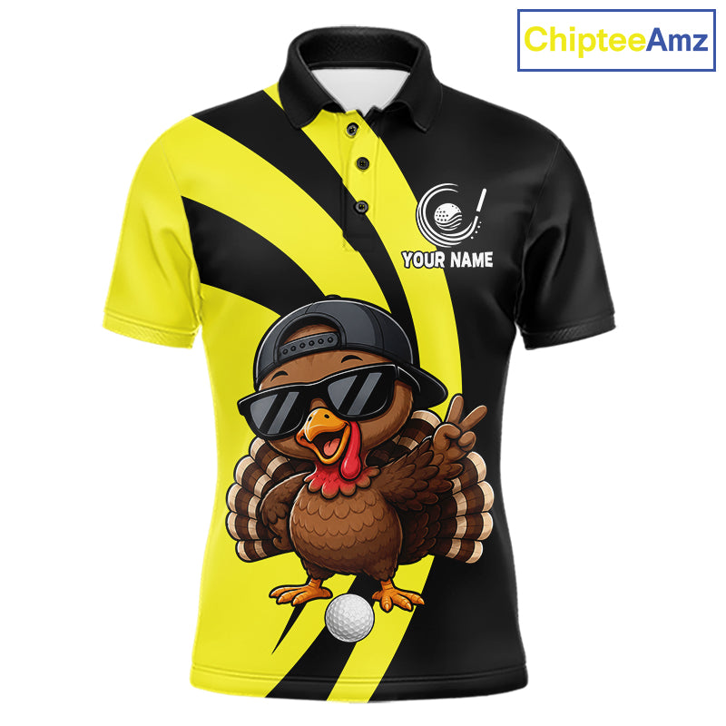 Funny Turkey Golfer Polo, Custom Name Team Men Golf Shirt, Golf Top NHT1423
