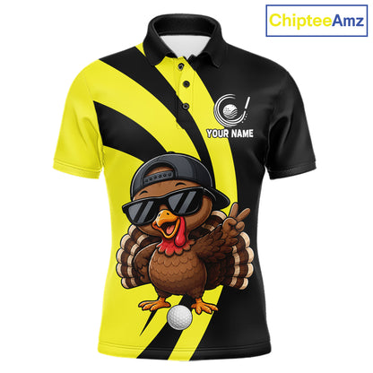 Funny Turkey Golfer Polo, Custom Name Team Men Golf Shirt, Golf Top NHT1423