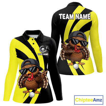 Funny Turkey Golfer Polo, Custom Name Team Women Golf Shirt, Golf Top NHT1423