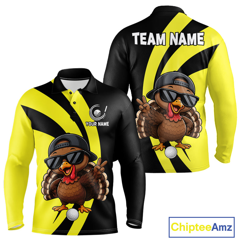 Funny Turkey Golfer Polo, Custom Name Team Men Golf Shirt, Golf Top NHT1423
