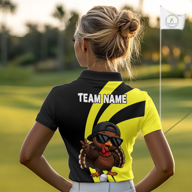 Funny Turkey Golfer Polo, Custom Name Team Women Golf Shirt, Golf Top NHT1423