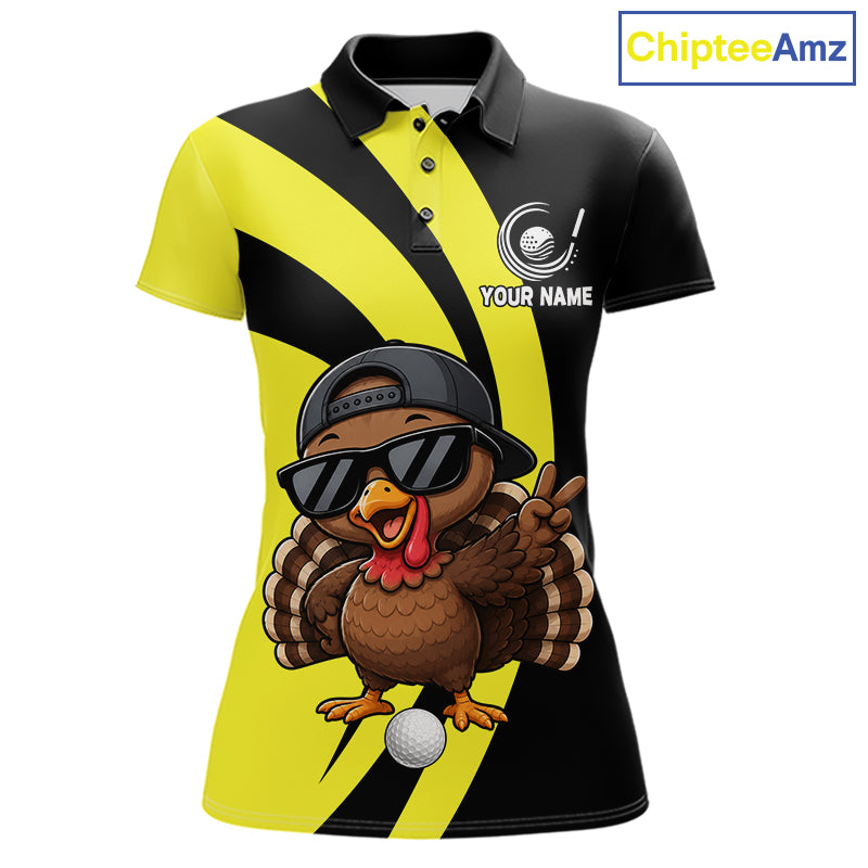 Funny Turkey Golfer Polo, Custom Name Team Women Golf Shirt, Golf Top NHT1423