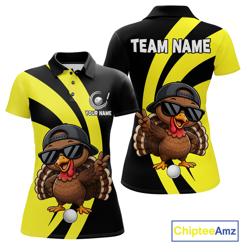 Funny Turkey Golfer Polo, Custom Name Team Women Golf Shirt, Golf Top NHT1423