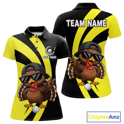 Funny Turkey Golfer Polo, Custom Name Team Women Golf Shirt, Golf Top NHT1423