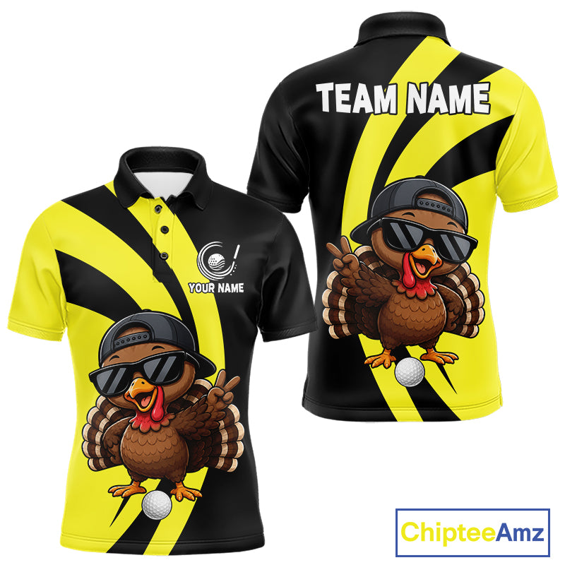 Funny Turkey Golfer Polo, Custom Name Team Men Golf Shirt, Golf Top NHT1423