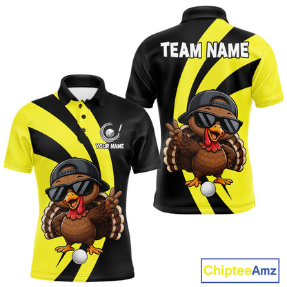 Funny Turkey Golfer Polo, Custom Name Team Men Golf Shirt, Golf Top NHT1423