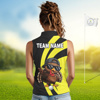 Funny Turkey Golfer Polo, Custom Name Team Women Sleeveless Golf Shirt, Golf Top NHT1423