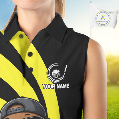 Funny Turkey Golfer Polo, Custom Name Team Women Sleeveless Golf Shirt, Golf Top NHT1423