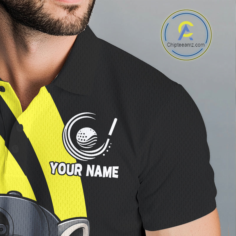 Funny Raccoon Golfer Polo, Custom Name Team Men Golf Shirt, Golf Top NHT1424
