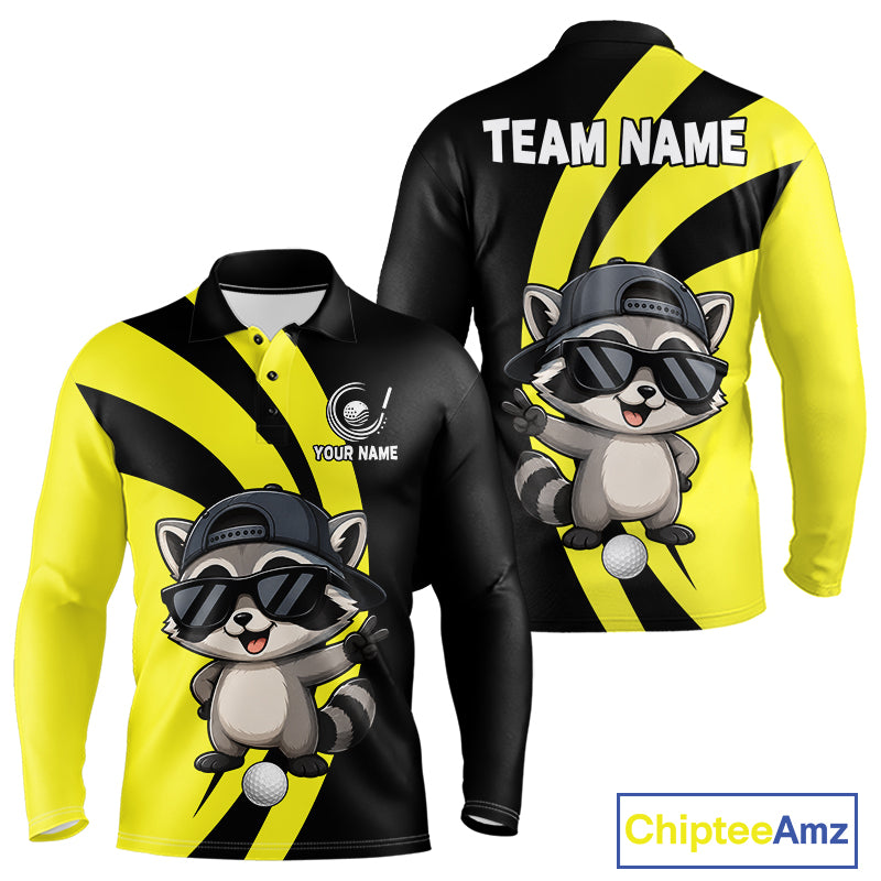 Funny Raccoon Golfer Polo, Custom Name Team Men Golf Shirt, Golf Top NHT1424