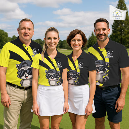 Funny Raccoon Golfer Polo, Custom Name Team Women Golf Shirt, Golf Top NHT1424