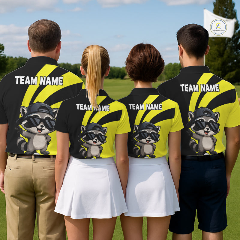 Funny Raccoon Golfer Polo, Custom Name Team Men Golf Shirt, Golf Top NHT1424
