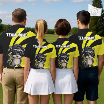 Funny Raccoon Golfer Polo, Custom Name Team Men Golf Shirt, Golf Top NHT1424