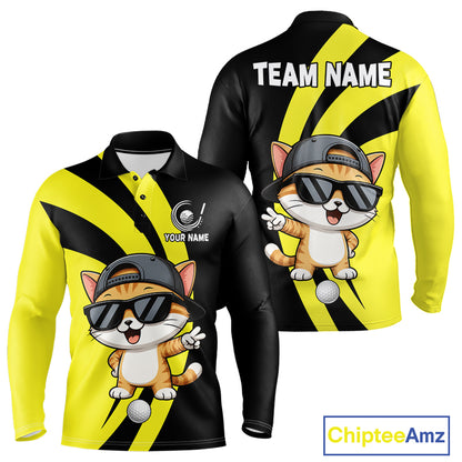 Funny Cat Golfer Polo, Custom Name Team Men Golf Shirt, Golf Top NHT1425
