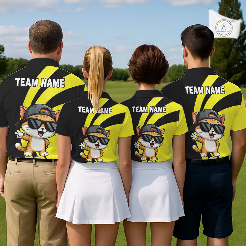 Funny Cat Golfer Polo, Custom Name Team Women Golf Shirt, Golf Top NHT1425