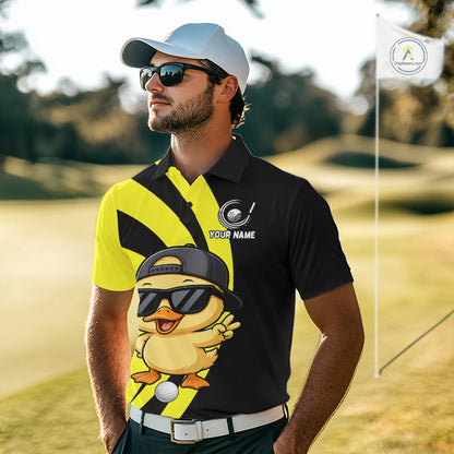 Funny Duck Golfer Polo, Custom Name Team Men Golf Shirt, Golf Top NHT1426