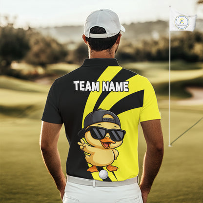 Funny Duck Golfer Polo, Custom Name Team Men Golf Shirt, Golf Top NHT1426