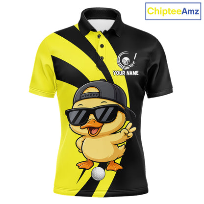 Funny Duck Golfer Polo, Custom Name Team Men Golf Shirt, Golf Top NHT1426