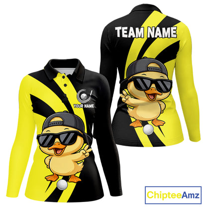 Funny Duck Golfer Polo, Custom Name Team Women Golf Shirt, Golf Top NHT1426