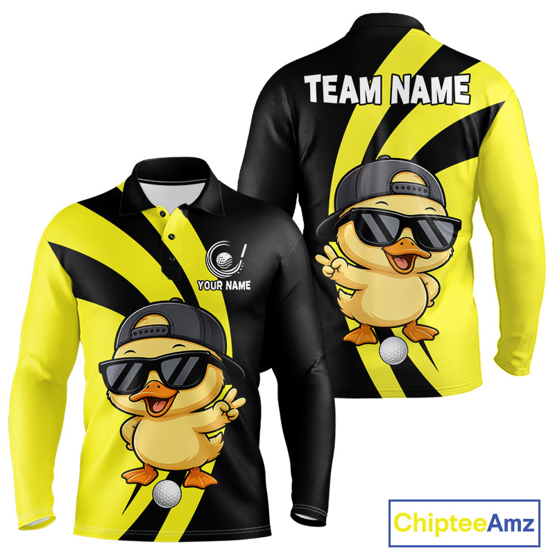 Funny Duck Golfer Polo, Custom Name Team Men Golf Shirt, Golf Top NHT1426