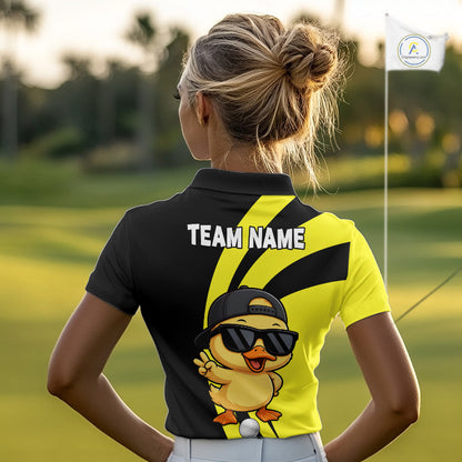 Funny Duck Golfer Polo, Custom Name Team Women Golf Shirt, Golf Top NHT1426