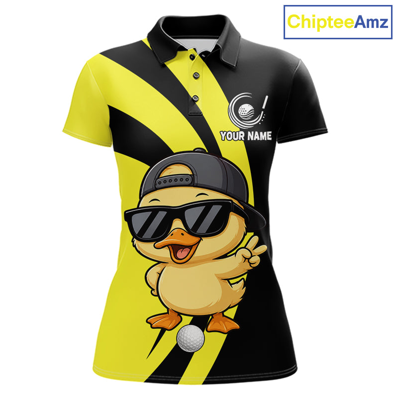 Funny Duck Golfer Polo, Custom Name Team Women Golf Shirt, Golf Top NHT1426