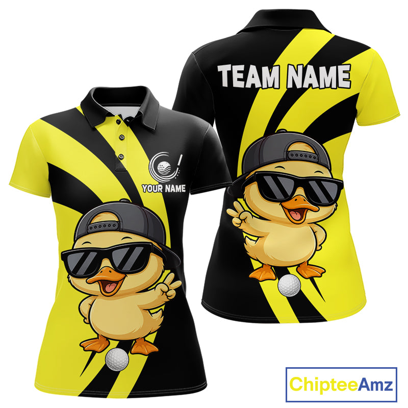 Funny Duck Golfer Polo, Custom Name Team Women Golf Shirt, Golf Top NHT1426