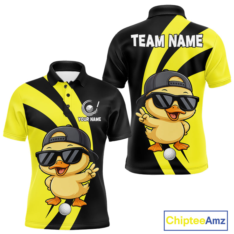 Funny Duck Golfer Polo, Custom Name Team Men Golf Shirt, Golf Top NHT1426