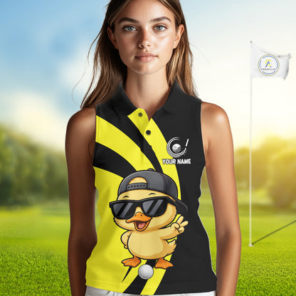 Funny Duck Golfer Polo, Custom Name Team Women Sleeveless Golf Shirt, Golf Top NHT1426