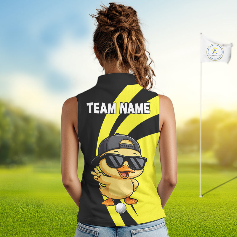 Funny Duck Golfer Polo, Custom Name Team Women Sleeveless Golf Shirt, Golf Top NHT1426