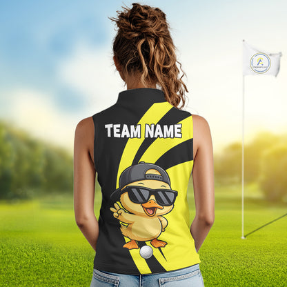 Funny Duck Golfer Polo, Custom Name Team Women Sleeveless Golf Shirt, Golf Top NHT1426
