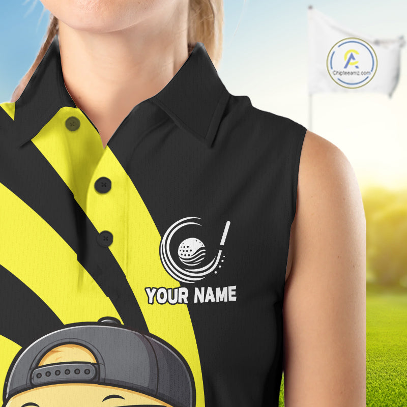 Funny Duck Golfer Polo, Custom Name Team Women Sleeveless Golf Shirt, Golf Top NHT1426