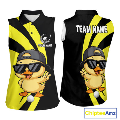 Funny Duck Golfer Polo, Custom Name Team Women Sleeveless Golf Shirt, Golf Top NHT1426
