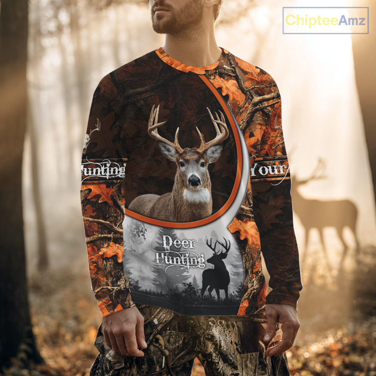 Personalized Deer Hunting 3D All Over Printed Hoodie Orange Autumn Leaves Camo, Hunting Gift NHT322
