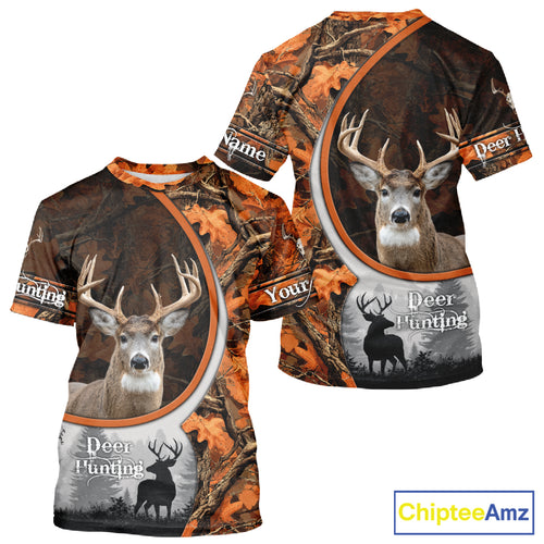 Personalized Deer Hunting 3D All Over Printed Hoodie Orange Autumn Leaves Camo, Hunting Gift NHT322