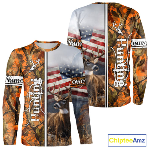 Custom Camouflage Deer Hunting With US Flag For Men, Hoodie Hunting Shirt NHT323