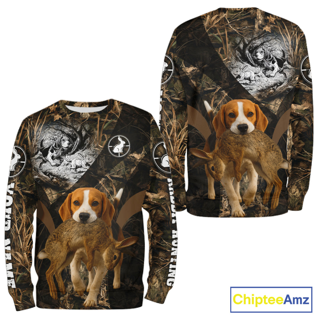 Personalized Rabbit Hunting Beagle Dog Camouflage Custom Name 3D Shirts, Rabbit Hunting Gifts NHT326