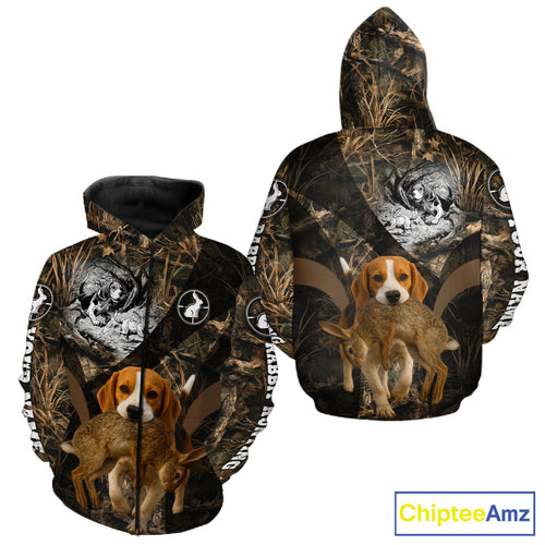 Personalized Rabbit Hunting Beagle Dog Camouflage Custom Name 3D Shirts, Rabbit Hunting Gifts NHT326