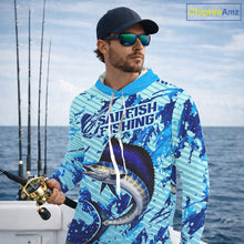 Load image into Gallery viewer, Custom Sailfish Saltwater Fishing Jerseys, Sailfish Hooded  Fishing Shirts Long Sleeve For Men NHT617
