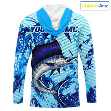 Load image into Gallery viewer, Custom Sailfish Saltwater Fishing Jerseys, Sailfish Hooded  Fishing Shirts Long Sleeve For Men NHT617