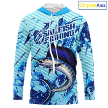 Load image into Gallery viewer, Custom Sailfish Saltwater Fishing Jerseys, Sailfish Hooded  Fishing Shirts Long Sleeve For Men NHT617
