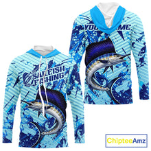 Load image into Gallery viewer, Custom Sailfish Saltwater Fishing Jerseys, Sailfish Hooded  Fishing Shirts Long Sleeve For Men NHT617