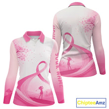 Load image into Gallery viewer, Breast Cancer Awareness Pink Ribbon Golf Polo &amp; Cherry Blossom Personalized Name Lady Golfer