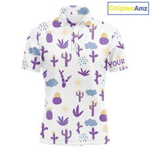 Load image into Gallery viewer, Custom Purple Cactus Mens Golf Polo Shirt - Personalized Desert Pattern Performance Golf Jersey NHT980 - Men's Long Sleeve...