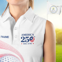 Load image into Gallery viewer, Custom America 250Th Anniversary Women's Sleeveless Golf Polo - Patriotic USA Flag Personalized Performance Jersey