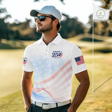 Load image into Gallery viewer, Man in a golf course wearing a white polo shirt with American flag design