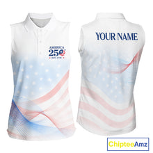 Load image into Gallery viewer, Personalized America 250 Years Shirt Custom Name Patriotic USA Stars Women's Sleeveless Polo Golf Shirt