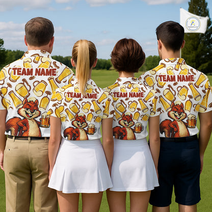 Custom Funny Squirrel Men's Golf Polo Shirts - Personalized Beer Lover Performance Jersey